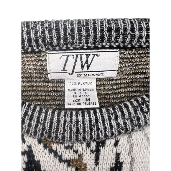 Vintage TJW Mervyns Men’s Medium Abstract Sweater Gray Crewneck Acrylic 90s - Picture 3 of 5